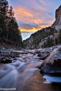 Big Thompson River at sunset in Colorado USA 