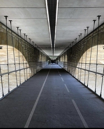 Bike and pedestrian bridge suspended from Pont Adolphe in Luxembourg City