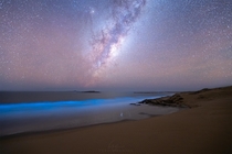 Bioluminescent waves under the glow of the Milky Way RO Uruguay  ig fefobouvier