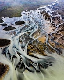 Birds eye view of a river no long exposure in Iceland creating a surreal looking landscape  - more of my abstract landscapes at IG glacionaut