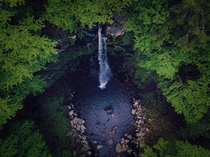Birds eye view of a waterfall in the Catskill mountains 