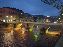 Bosnia Sarajevo Latin Bridge Miljacka River and Obala Kulinabana Street April  