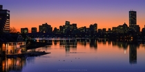 Boston behind the Charles River at sunrise from the Boston University bridge 