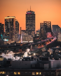 Boston looking rather warm during a frigid winter sunset 