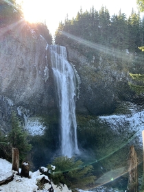 Bottom of Salt Creek Falls during sunrise  in Oregon 
