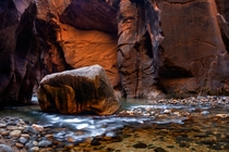 Boulder Canyon - Imlay Boulder deep in the Zion Narrows UT 