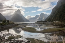 Breathtaking view into Milford Sound after a rainy day NZ 