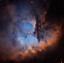 Bright emission nebula Sh- Located about  light-years away in the Perseus spiral arm this image is about  light-years x  light-years It is freaking massive and if it was at the same distance from us as the Orion Nebula it would be much larger and brighter