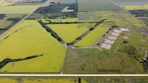 British Commonwealth Air Training Plan airfield in a canola field in Manitoba Canada 