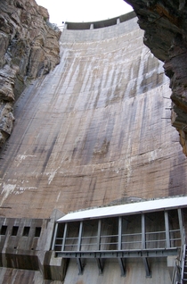 Buffalo Bill Dam as seen from the canyon at the base of the dam Photo by Roger Otstot 