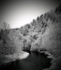 Buffalo Creek my wife took this and added simple bw effects Near a ghost town called West Winfield PA hardly a mile from our house 