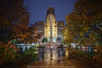 Buffalo NYs City Hall during a Rainstorm in the Fall 