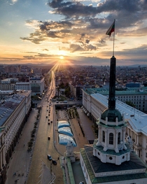 Bulgarian Flag and the Sunset Boulevard by Venelin Venelinov  camera DJI Mavic Pro