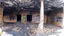 Burnt entrance to the RADAR control room