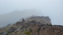 Cairns in the mist  Kings Peak Vancouver Island Canada x