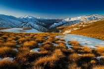 Cardrona Valley Skifield on the mountains on the left Otago New Zealand 