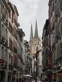 Cathedral view from a street in Bayonne France