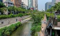 Cheonggyecheon a -mile long stream that runs through Seoul South Korea 