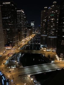 Chicago at night from the top of the London House hotel overlooking the Chicago River - Feb 