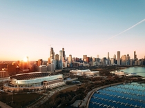 Chicago Skyline Drone Photography at Sunset 