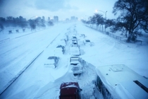 Chilling picture of cars abandoned following a blizzard Chicago 