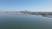 Cleveland Ohio from over Lake Erie