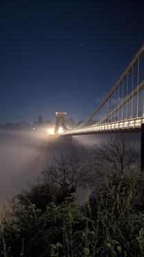 Clifton Suspension Bridge Bristol floating on New Years mist
