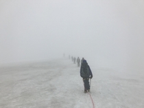 Climbing the Snaesfellsjkull glacier in Iceland with limited view 