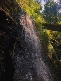 Close up of waterfall at Cherry Creek Falls Washington 
