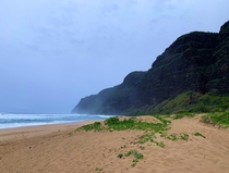 Cloudy beach in Kauai Hawaii 