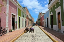 Colorful street in the central zone of Campeche in Mexico