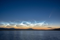 Comet Neowise and a Noctilucent Cloud display Noctilucent clouds are icy dust clouds that form in the upper atmosphere