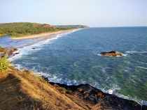 complete view of the shore from the hill Wayangani Beach Vengurla India 