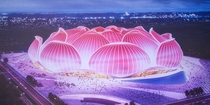 concept art for a lotus shaped soccer stadium in china