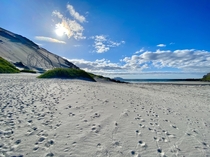 Coral Sand Mountain in the northern part of The Island of Soroya Finnmark county far north in Norway 