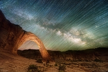 Corona Arch Utah at Night with star trails - BTS amp EXIF in comments 
