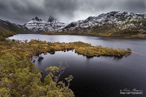 Cradle Mountain and Dove Lake after a spring snowstorm in Tasmania Australia 