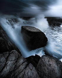 Crashing waves during a winter storm at Sotra Norway 