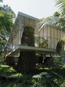 Creatives Charlotte Taylor and Nicholas Praud took cues from the modernist architecture of Lina Bo Bardi to dream up these renderings of Casa Atibaia an imaginary home that hides in a So Paulo forest