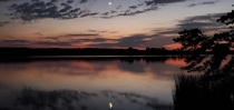 Cresent Moon and Venus reflected in Nimisila at sunset Akron Ohio June  