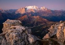 Crisp clear pre-sunrise glow on some beautiful peaks in the Italian Dolomites Rifugio Lagazuoi OC 