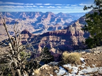 Crisp sunny winterday in January at the Grand Canyon South Rim Still some snow 