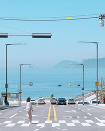 Crosswalk next to the sea Busan South Korea 