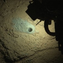 Curiosity illuminating Cumberland drill hole with the white leds in the Martian night 