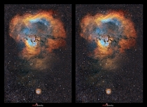 D picture of a nebula Ced_Cross aka The Cosmic Question Mark  - cross your eyes until the images overlap for D effect