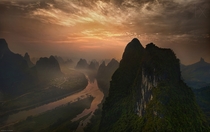 Dawn at Li River Guangxi Zhuang Region China  by Mieke Suharini