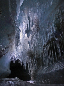 deep inside a glacier cave in Svalbard 