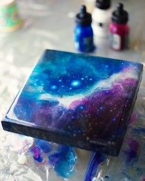Deep space Nebula created with epoxy resin and acrylic inks OC
