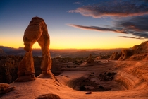 Delicate Arch shortly after sunset in Arches National Park 
