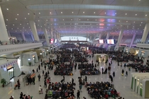 Departure hall of a massive train station in Shanghai China 